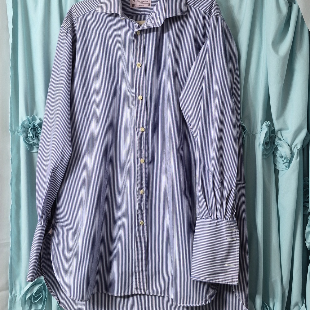Thomas Pink Jermyn Street Striped Button Down French Cuff Men's Shirt 17.5